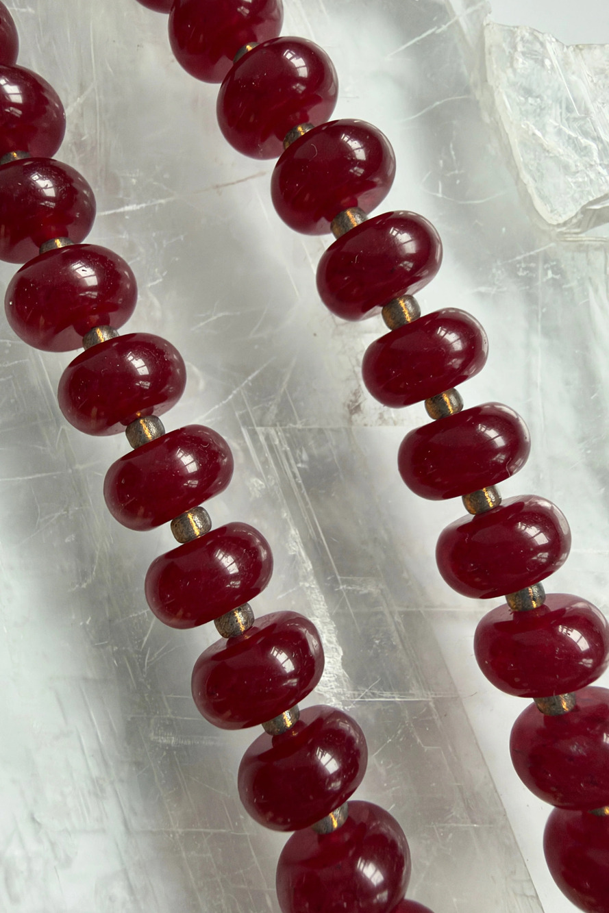 Carmina – Red Jade Necklace with Removable Flower Pendant 22in - Picture 8 of 8